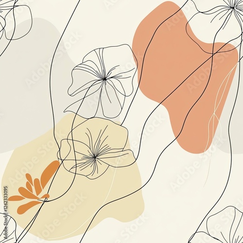 Minimal hand drawn floral and lines background