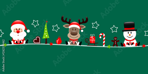 Banner Weihnachtsmann Rentier Und Schneemann Icons Grün