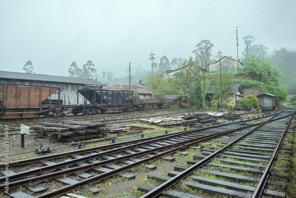 The railway in the fog is located in Sri Lanka. The railway in the fog is located in Sri Lanka.