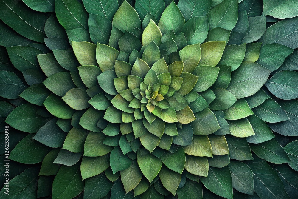 Fototapeta premium An captivating arrangement of lush green leaves creates a stunning natural mosaic, evoking nature's growth and the freshness of spring season.
