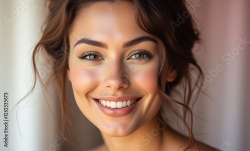 Cheerful young woman with radiant smile photo