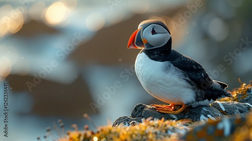Puffin on the rocks at latrabjarg Iceland 