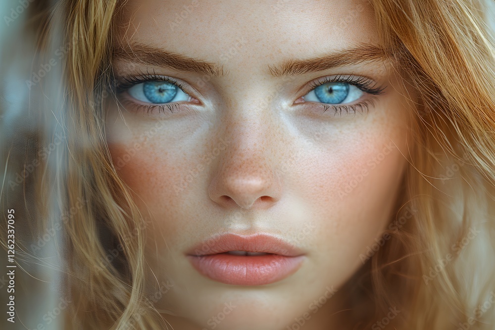 Close-Up Portrait of Woman with Striking Blue Eyes and Red Hair Close-Up Portrait of Woman with Striking Blue Eyes and Red Hair