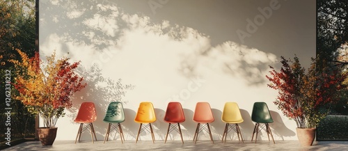 The concept of an unusual chair in a line is used to illustrate a hiring idea in corporate management and represent a career chance in 3D