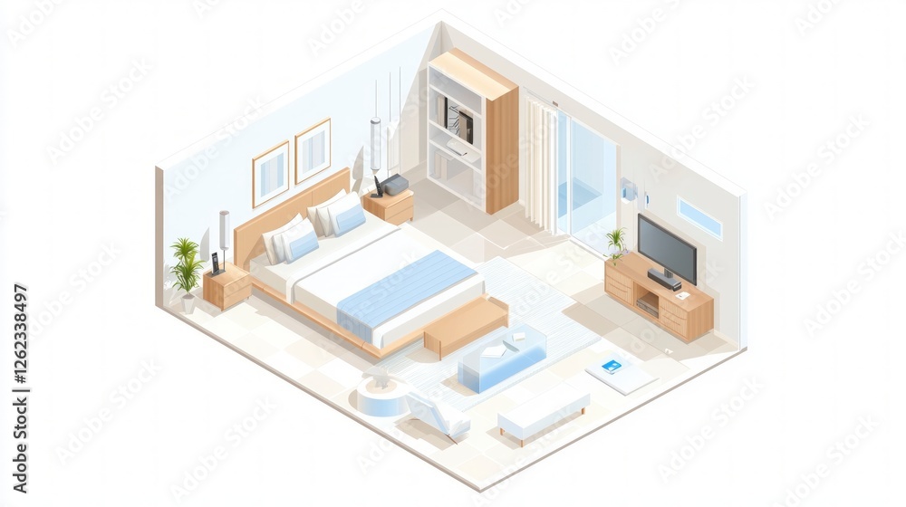 Modern Isometric Bedroom Interior Design Home Decor Furniture and Room Layout Modern Isometric Bedroom Interior Design Home Decor Furniture and Room Layout