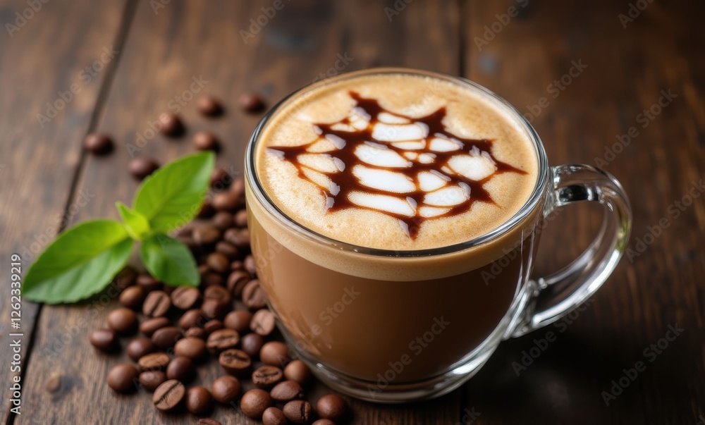 Delicious coffee with artistic foam design Delicious coffee with artistic foam design