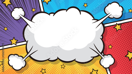 16:9のフレーム背景素材：アメコミ風の爆発した雲型の吹き出しのベクターイラスト