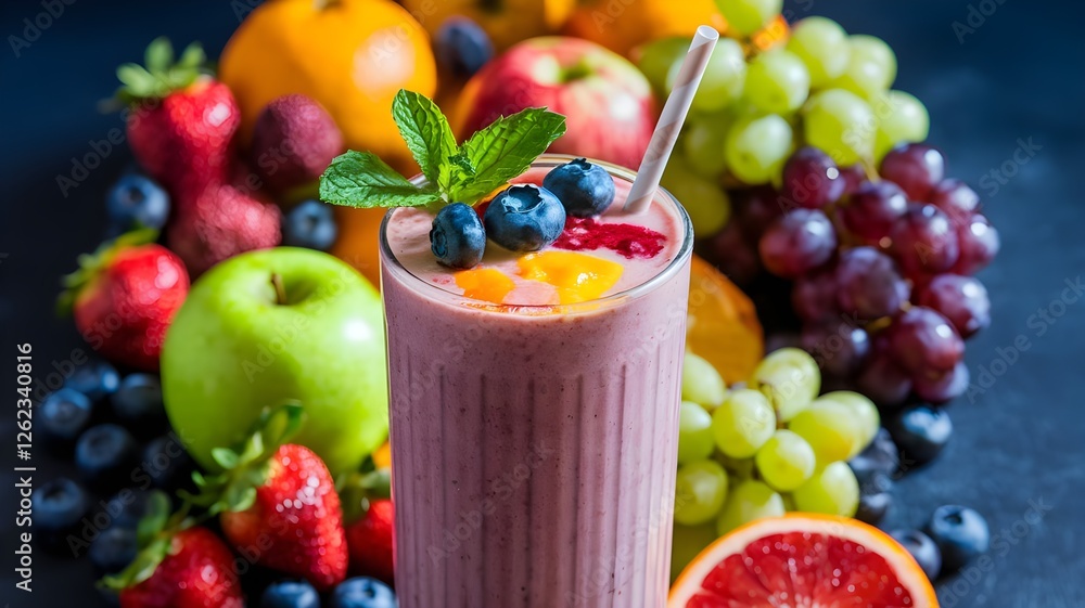Vibrant Fruit Smoothie with Fresh Ingredients – AI Generated Vibrant Fruit Smoothie with Fresh Ingredients – AI Generated