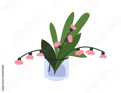 Spring flowers in glass vase. Gentle wildflowers, floral branches with blooms...