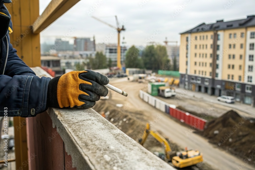 Fototapeta premium construction worker smoking on site to relax