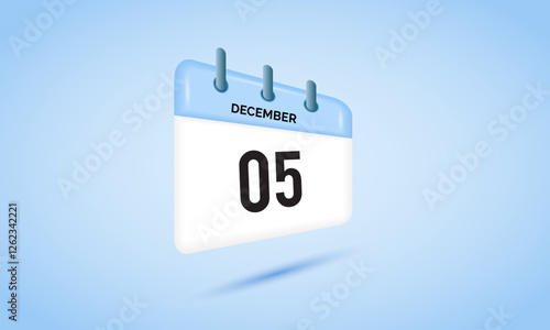 5th December daily calendar icon template. December 5 day calendar design. Single day calendar in vector illustration flat style.