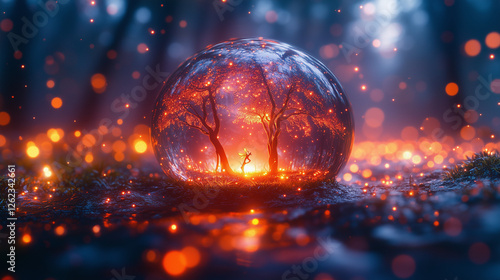 Microscopic view of a glowing forest inside a water droplet, tiny fairies riding bioluminescent insects, hyper-detailed, 8k surrealism