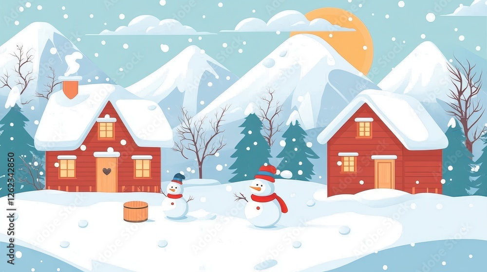 Fototapeta premium Snowy Winter Village Scene