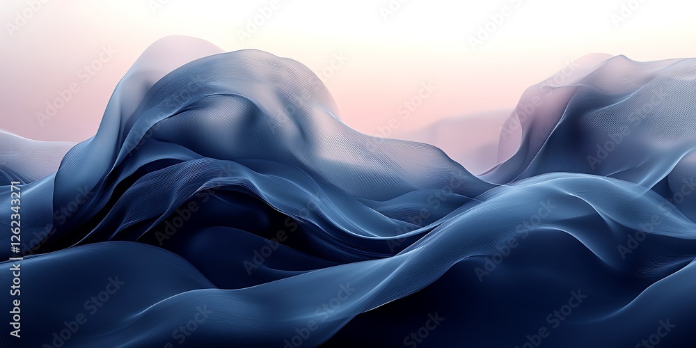 Obraz premium Abstract blue fabric waves, soft light, flowing texture, background design
