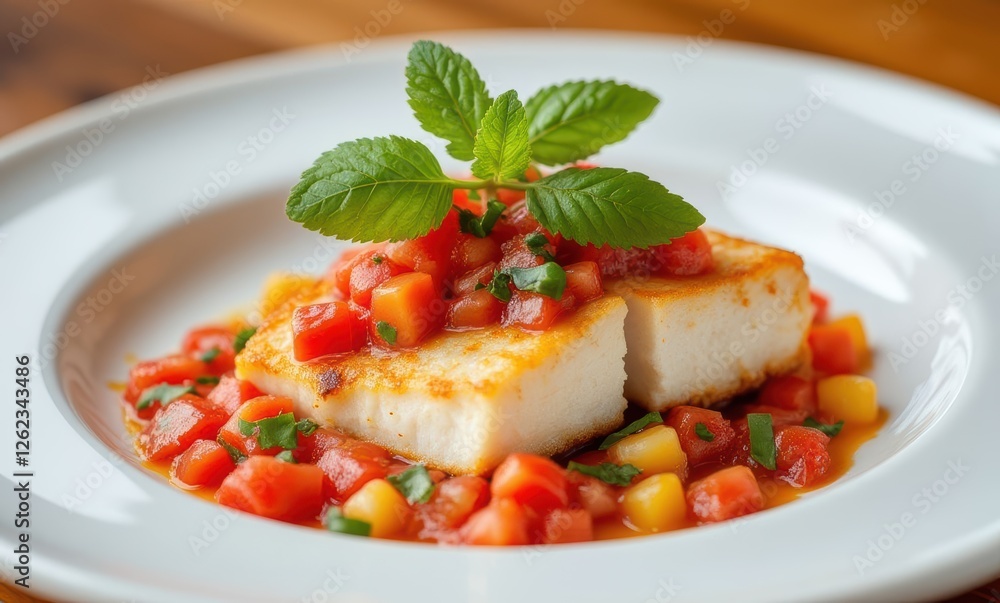 Delicious fish dish with fresh salsa Delicious fish dish with fresh salsa