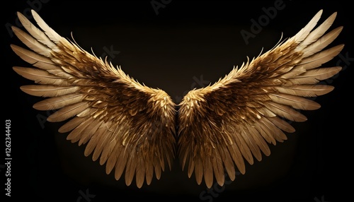 A Pair of Golden Angel Wings Spread Open on a Black Background.

