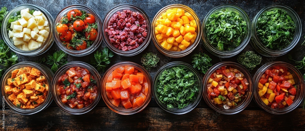 Colorful Meal Prep Ingredients in Jars Colorful Meal Prep Ingredients in Jars