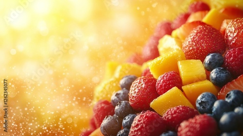 Fresh mango and berry salad with herbs ready for a summer gathering or BBQ