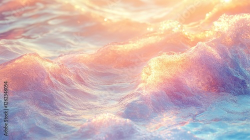 Colorful silk fabric with iridescent sheen reflecting light in abstract form ...