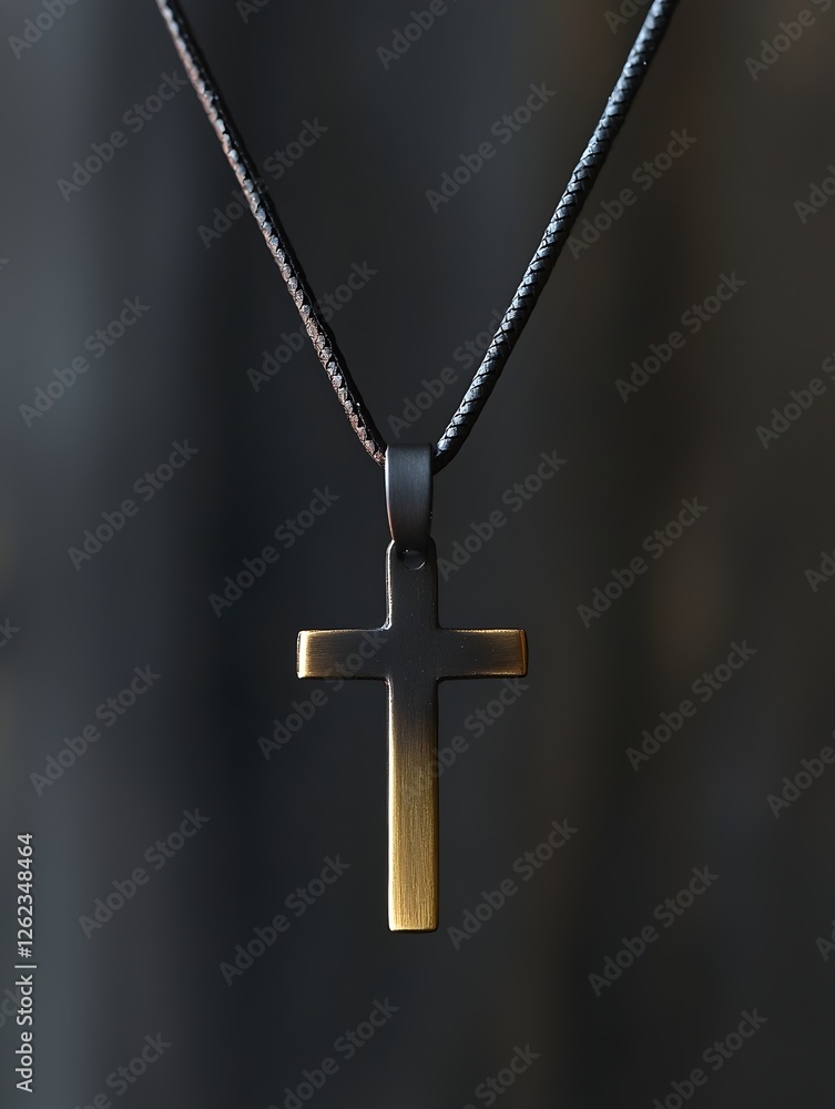 Cross Pendant on Black Leather Strap with Soft Backlighting Cross Pendant on Black Leather Strap with Soft Backlighting