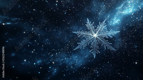 Beautiful intricate snowflake sparkling in a winter wonderland background
