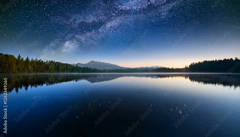 Fototapeta premium 湖面に映る美しい星空の幻想的な風景