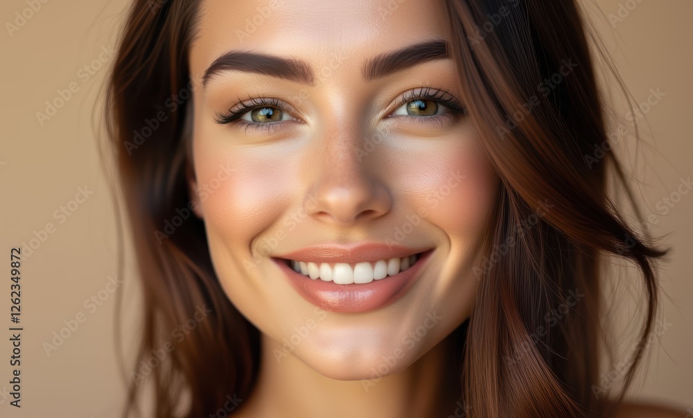Smiling young woman with long brown hair Smiling young woman with long brown hair