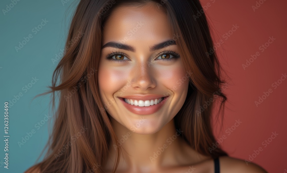 Smiling woman with long brown hair Smiling woman with long brown hair