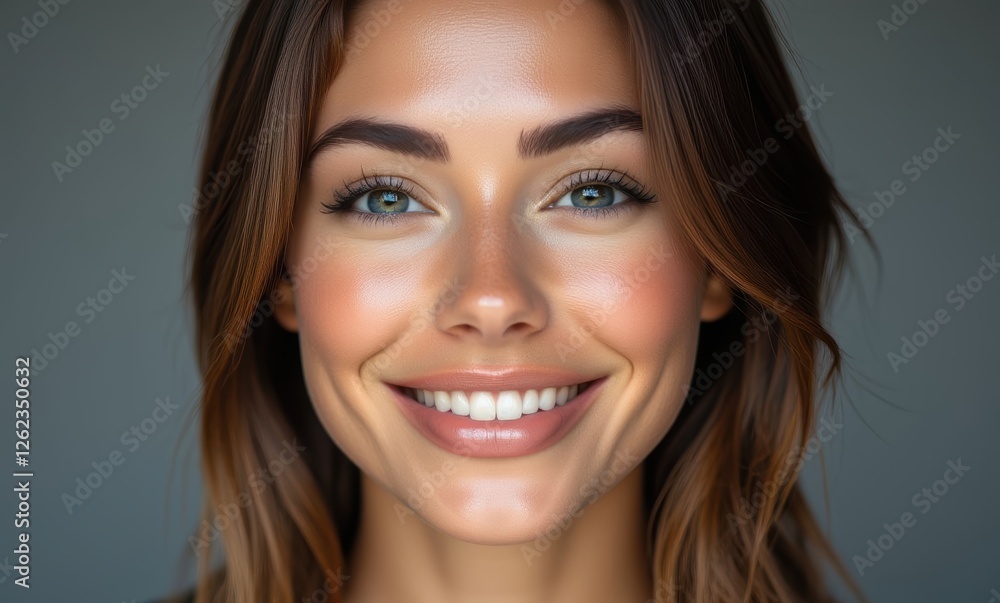 Smiling woman with long brown hair Smiling woman with long brown hair