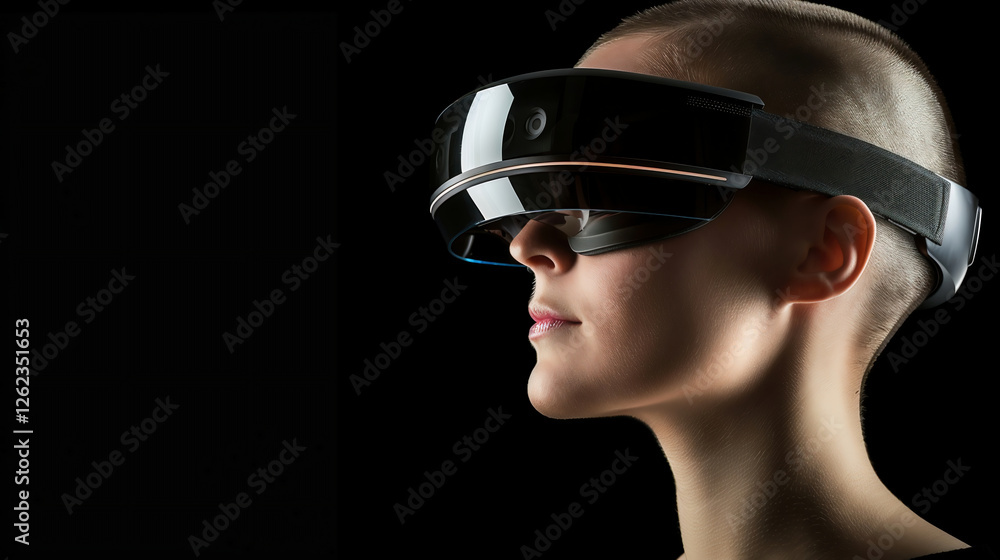 Portrait of a woman wearing virtual reality glasses Portrait of a woman wearing virtual reality glasses
