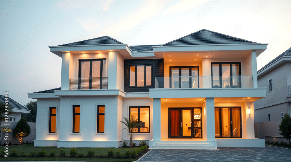 Fototapeta premium Newly Constructed House with Modern Architecture – Generative AI