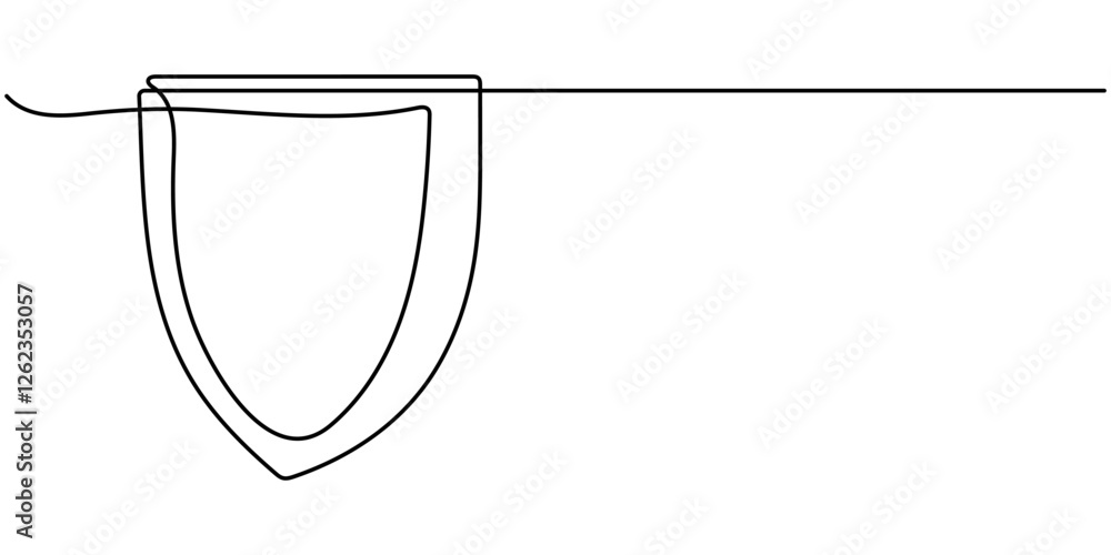 Security shield with check mark of one continuous line drawn. Shield drawn in one line. Safety and anti-virus protection concept. Vector illustration, Shield Protection Continuous Line Icon. Security shield with check mark of one continuous line drawn. Shield drawn in one line. Safety and anti-virus protection concept. Vector illustration, Shield Protection Continuous Line Icon.