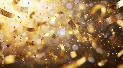 Golden confetti sparkles falling during a celebration in a festive atmosphere