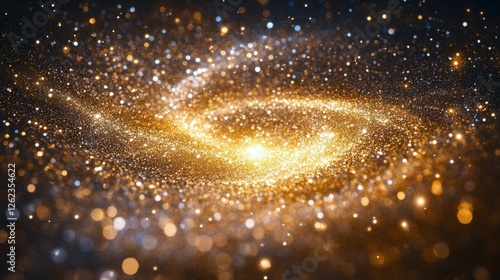 Light bursts with golden particles illuminating dark space during cosmic display