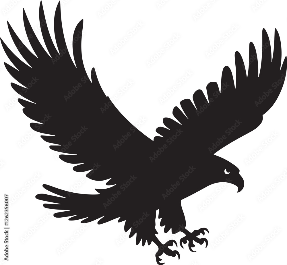 Fototapeta premium Flying Bald Eagle black and white Silhouette vector, A Bald Eagle black Silhouette Vector design.