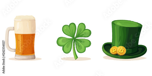 Patrick's Day symbols and elements set, cartoon vector illustration with white background