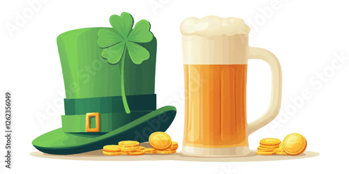 Patrick's Day symbols and elements set, cartoon vector illustration with white background