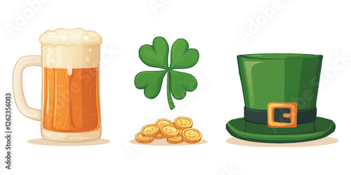 Patrick's Day symbols and elements set, cartoon vector illustration with white background
