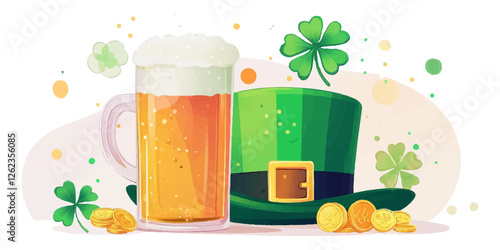 Patrick's Day symbols and elements set, cartoon vector illustration with white background