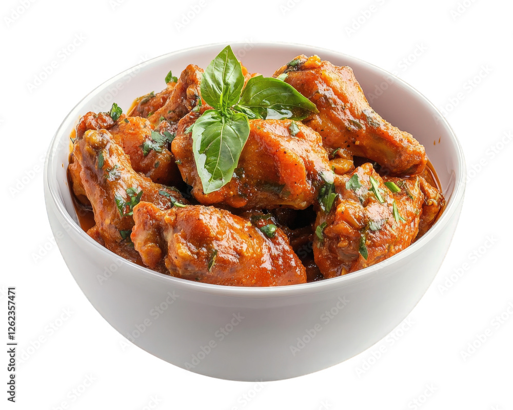 Spicy buffalo chicken wings served in white bowl, garnished with fresh basil. Perfect for parties or game day, these flavorful wings are crowd pleaser Spicy buffalo chicken wings served in white bowl, garnished with fresh basil. Perfect for parties or game day, these flavorful wings are crowd pleaser