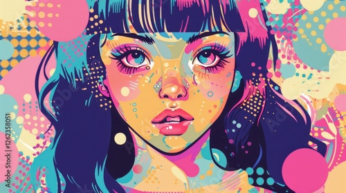 Portrait of a beautiful girl with bright makeup.  illustration.