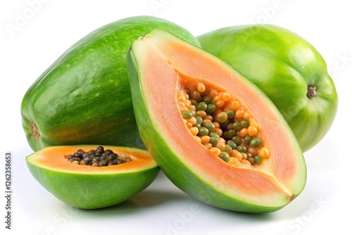 Wallpaper Mural Green Papaya with Slice and Half Isolated on White Background Torontodigital.ca