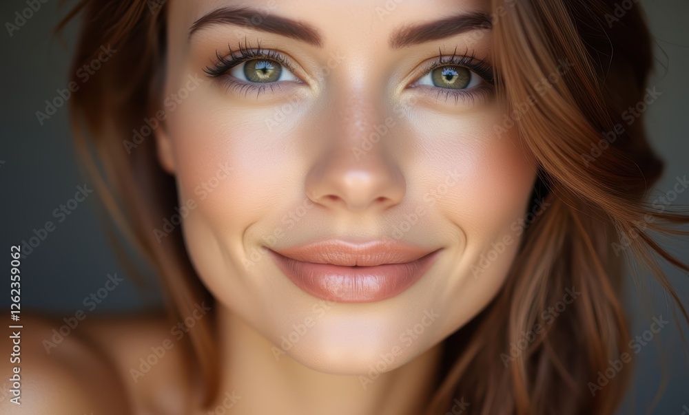 Smiling woman with green eyes and long hair Smiling woman with green eyes and long hair