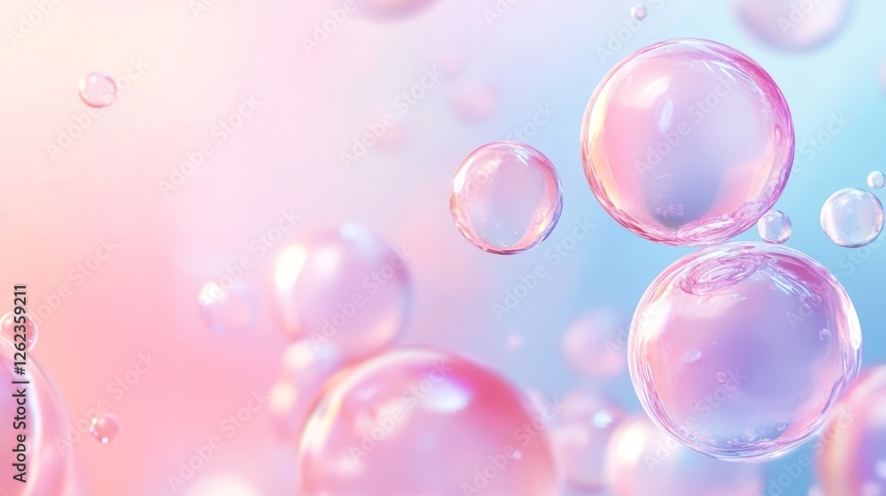 Colorful bubbles floating against a soft pastel background in a serene and tranquil setting Colorful bubbles floating against a soft pastel background in a serene and tranquil setting