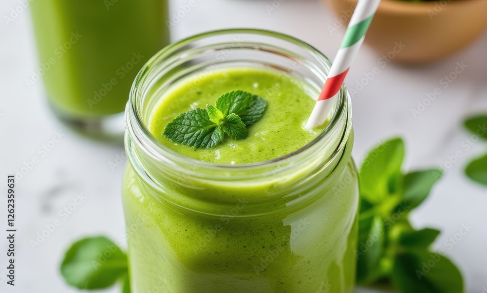 Refreshing green smoothie with mint garnish Refreshing green smoothie with mint garnish