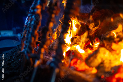 sardines and fish on the fire pierced with a sword, typical of Malaga, they are called espetos