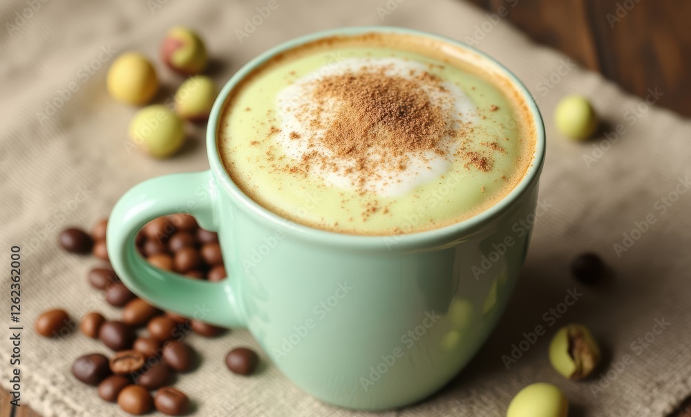 Delicious green tea latte in a mint mug Delicious green tea latte in a mint mug