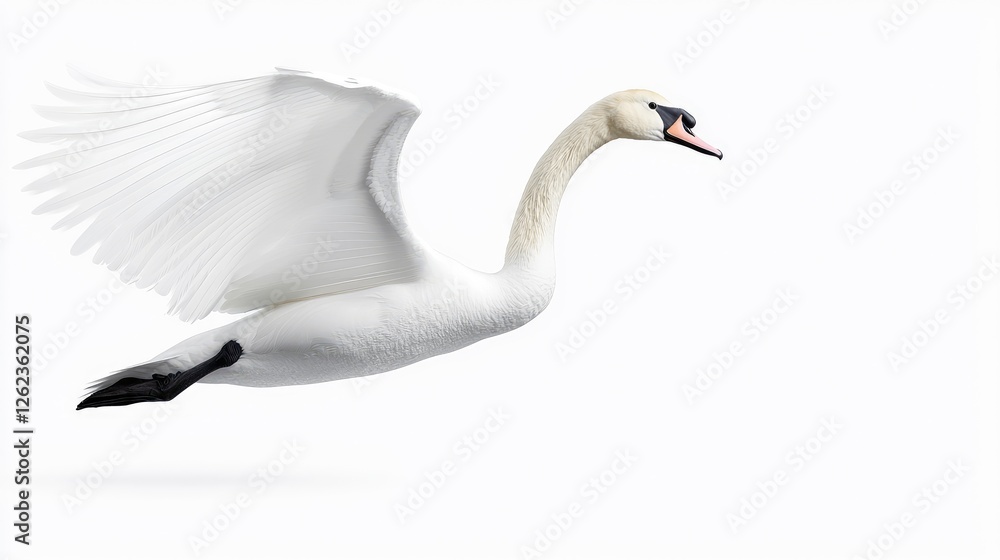 Swan in Flight Against White Background Swan in Flight Against White Background