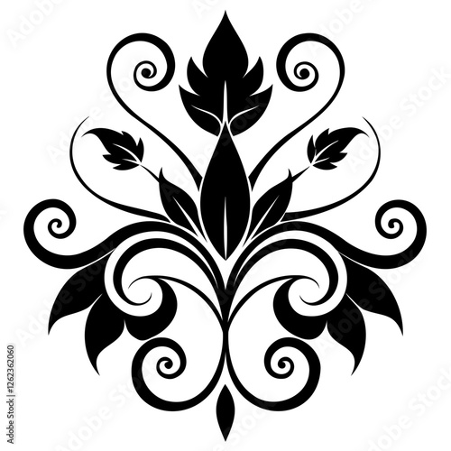 Black and white Floral Design Silhouette vector illustration, minimalist botanical illustration isolated on a transparent background