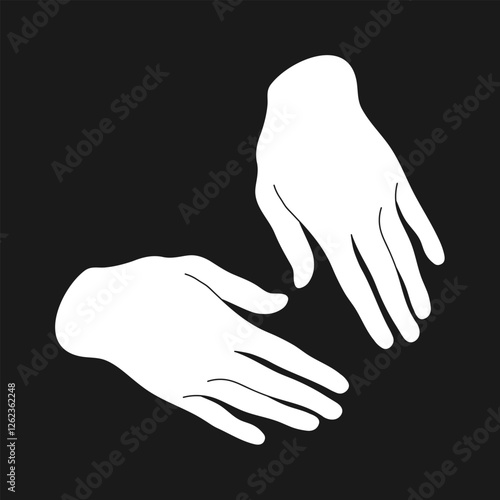 Abstract human hands wearing white gloves. Hands in white gloves on black background. Vector illustration